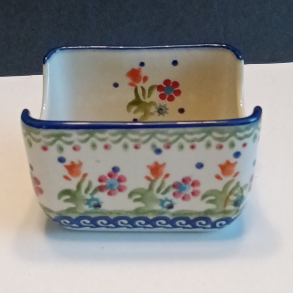 Polish Pottery Sugar packet caddy or business card holder